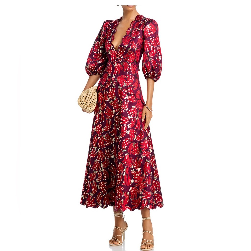 NWT Farm Rio Bossa Banana Metallic Jacquard Maxi Dress - Picture 5 of 10